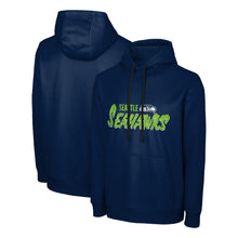 Load image into Gallery viewer, FOCO NFL Men's Officially Licensed Team Wordmark Distressed Performance Sideline Pullover Sweatshirt Hoodie - Seattle Seahawks - Navy - (Medium)

