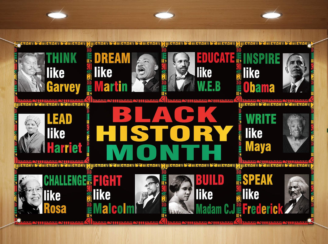 Sunwer Black History Month Photo Booth Backdrop African American Inspirational Wall Posters Classroom Bulletin Board Hanging Banner (5.9×3.6ft)