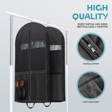 Load image into Gallery viewer, Lazebox 43&quot; Travel Garment Bag with Accessories Zipper Pocket, Heavy Duty Suit Bag for Suits, Tuxedos, Dresses, Coats, Black, 1 pack
