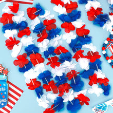 Load image into Gallery viewer, 4th of July Accessories, 24pcs Patriotic Leis Fourth of July Bulk, Red Blue White Silk Flower Leis Accessories, Independence Day Leis for Memorial Day Veterans Day Patriotic Parade Decorations
