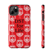 Load image into Gallery viewer, Phone Case in Red with DST Crest in White and DST for Life in Black
