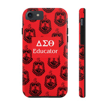 Load image into Gallery viewer, Phone Case in Red with DST Crest in Black with DST Educator Theme
