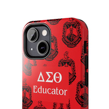 Load image into Gallery viewer, Phone Case in Red with DST Crest in Black with DST Educator Theme
