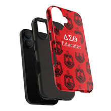 Load image into Gallery viewer, Phone Case in Red with DST Crest in Black with DST Educator Theme
