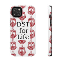 Load image into Gallery viewer, Phone Case in White with DST Crest in Red and DST for Life in Black
