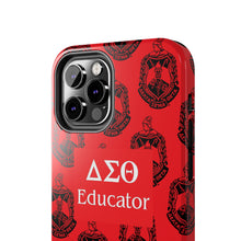 Load image into Gallery viewer, Phone Case in Red with DST Crest in Black with DST Educator Theme
