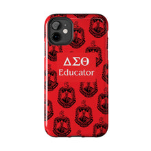 Load image into Gallery viewer, Phone Case in Red with DST Crest in Black with DST Educator Theme
