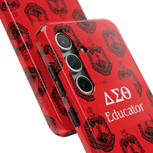 Load image into Gallery viewer, Phone Case in Red with DST Crest in Black with DST Educator Theme
