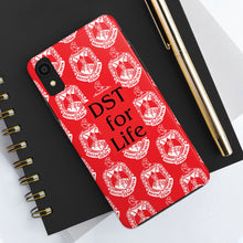 Load image into Gallery viewer, Phone Case in Red with DST Crest in White and DST for Life in Black
