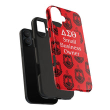 Load image into Gallery viewer, Phone Case in Red with DST Crest in Black with DST Small Business Owner Theme
