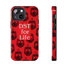 Load image into Gallery viewer, Phone Case in Red with DST Crest in Black with DST for Life in White
