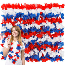 Load image into Gallery viewer, 4th of July Accessories, 24pcs Patriotic Leis Fourth of July Bulk, Red Blue White Silk Flower Leis Accessories, Independence Day Leis for Memorial Day Veterans Day Patriotic Parade Decorations
