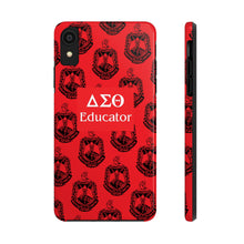 Load image into Gallery viewer, Phone Case in Red with DST Crest in Black with DST Educator Theme
