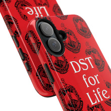 Load image into Gallery viewer, Phone Case in Red with DST Crest in Black with DST for Life in White
