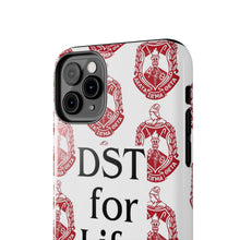 Load image into Gallery viewer, Phone Case in White with DST Crest in Red and DST for Life in Black
