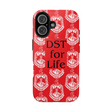 Load image into Gallery viewer, Phone Case in Red with DST Crest in White and DST for Life in Black
