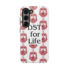 Load image into Gallery viewer, Phone Case in White with DST Crest in Red and DST for Life in Black
