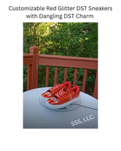 Load image into Gallery viewer, Customizable Red Glitter DST Sneakers with Dangling DST Charm
