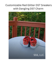Load image into Gallery viewer, Customizable Red Glitter DST Sneakers with Dangling DST Charm
