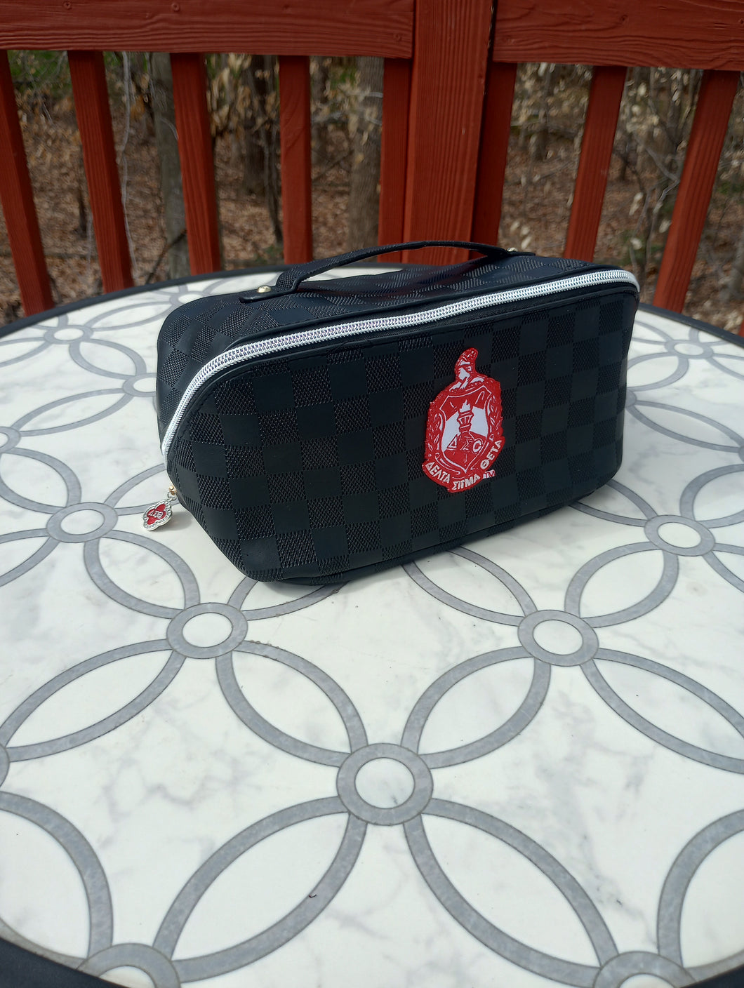 Large Capacity Black Makeup Bag with DST Crest and Charm