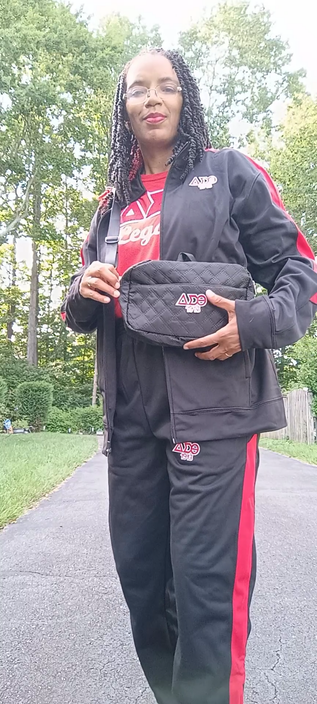 Black and Red Unisex Colorblock Track Suit and Crossbody with the DST 1913 Decal