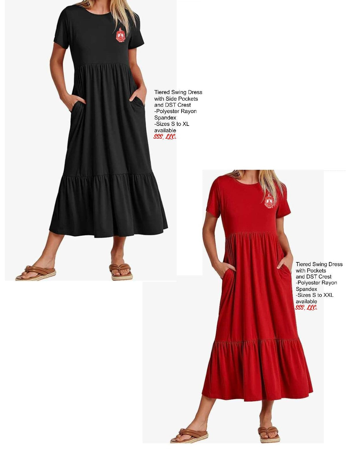 Black or Red Tiered Swing Dress with DST Crest – Simple to Sharp by ...
