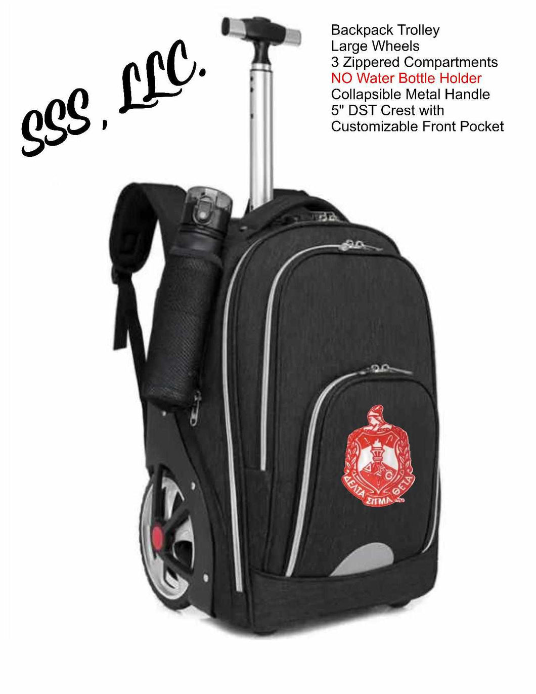 DST Trolley Backpack with Large Wheels and Customizable Front Pocket