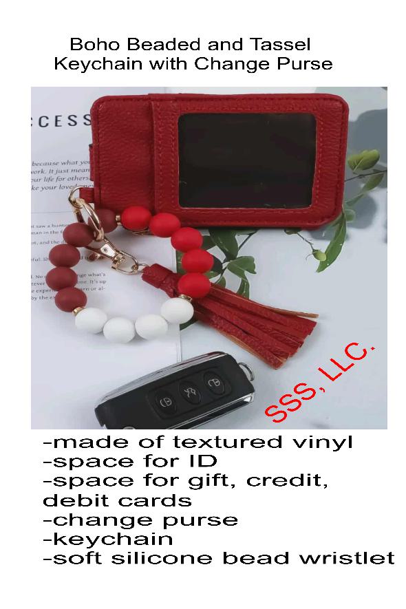 Boho Style DST Beaded Wristlet with Tassel and Change Purse