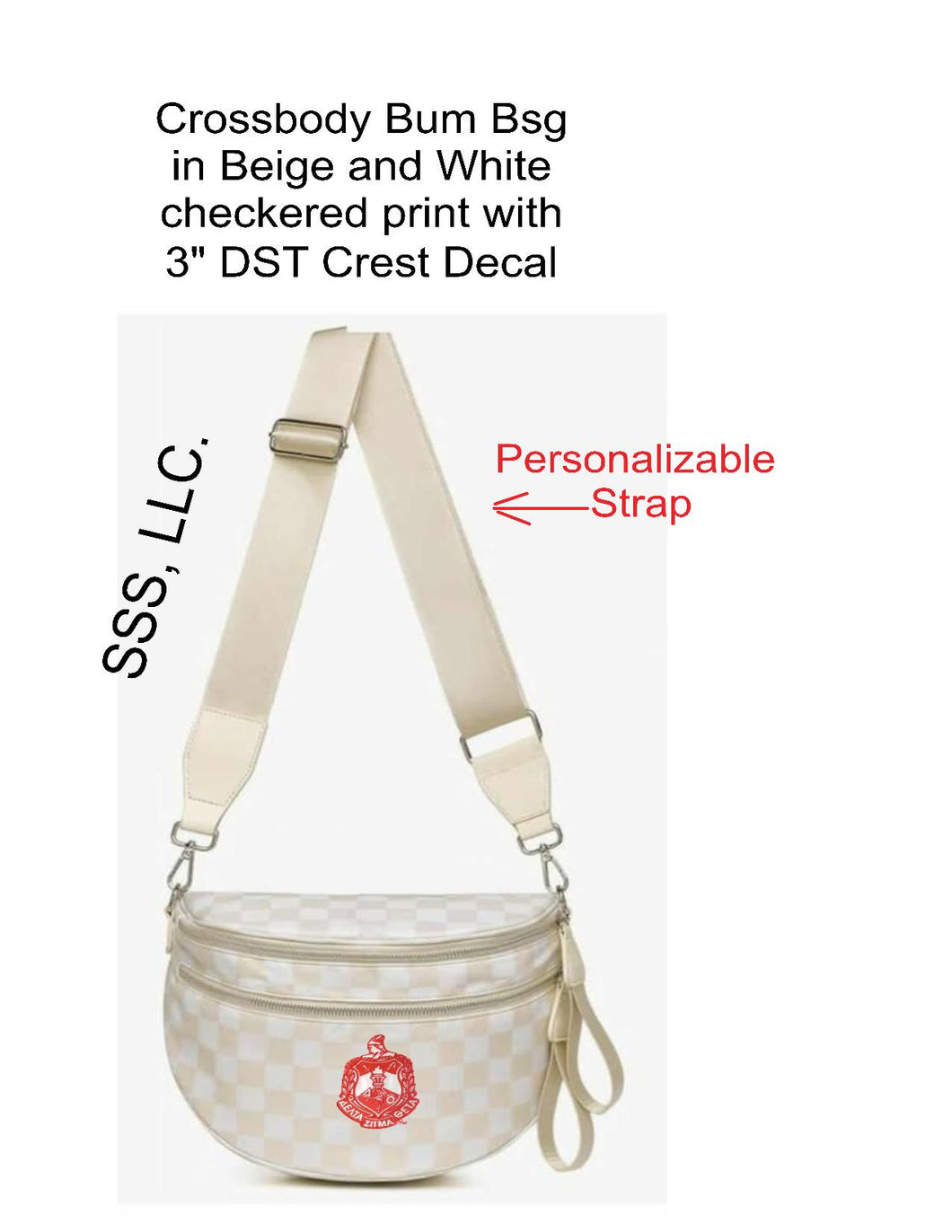 Crossbody Bum Bag in Beige Checkerprint with DST Crest