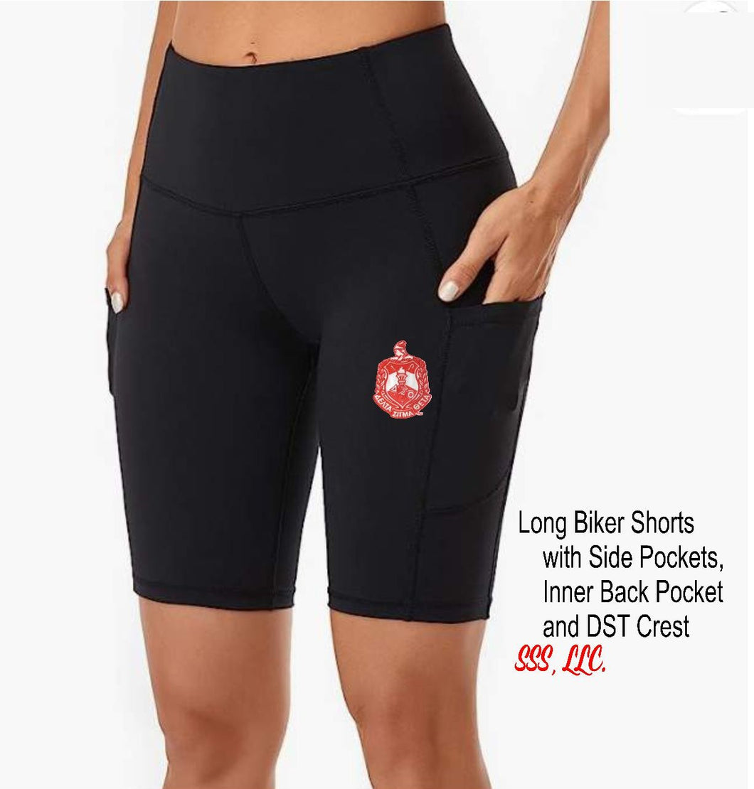 Black, White or Red Long Biker Shorts with Side Pockets and DST Crest