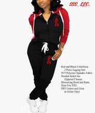 Load image into Gallery viewer, Red and Black DST  Hooded Colorblock Jogging Suit
