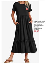 Load image into Gallery viewer, Black or Red Tiered Swing Dress with DST Crest
