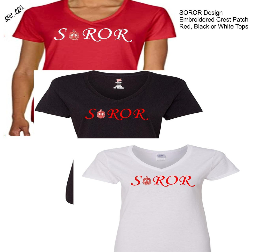 Soror Design on Red, Black, or White Tops