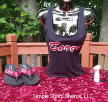 Load image into Gallery viewer, Black Tank Top with &quot;Soror&quot; Theme

