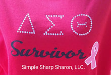 Load image into Gallery viewer, Red Tee with Bling DST Survivor &amp; Bling Cancer Ribbon theme Theme
