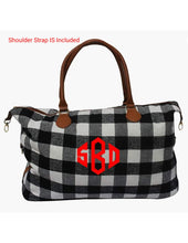 Load image into Gallery viewer, Diamond Monogramned Black and White Buffalo Plaid Weekend Bag
