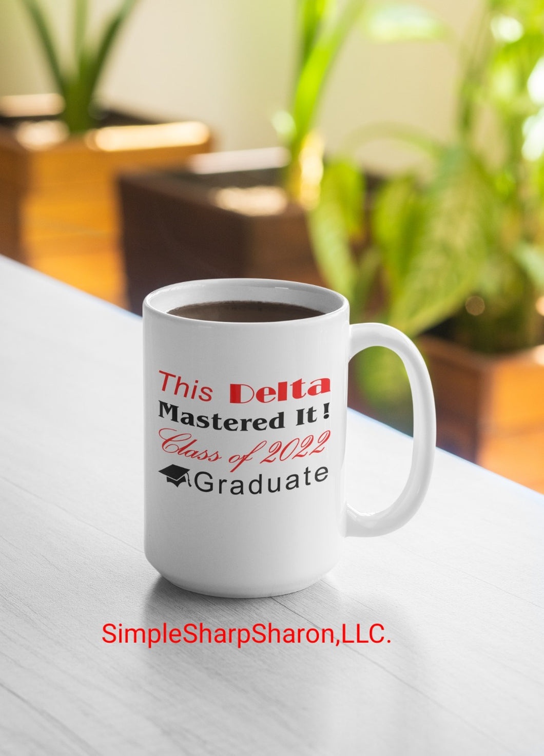 White Ceramic Mug with Masters Graduate Theme