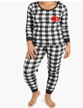 Load image into Gallery viewer, Diamond Monogrammed Black and White Buffalo Plaid Fitted Pajamas
