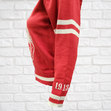 Load image into Gallery viewer, Chenille V neck Varsity Sweater in Red
