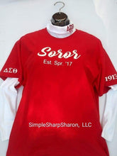 Load image into Gallery viewer, Red Soror DST Season and Year Tees
