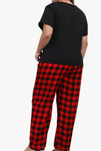 Load image into Gallery viewer, DST Customizable Regular and Plus Size Black Top Buffalo Plaid Relaxed Fit Pajamas
