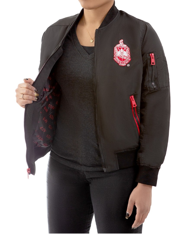 DST Satin Bomber Jacket with Embroidered Fortitude on Back