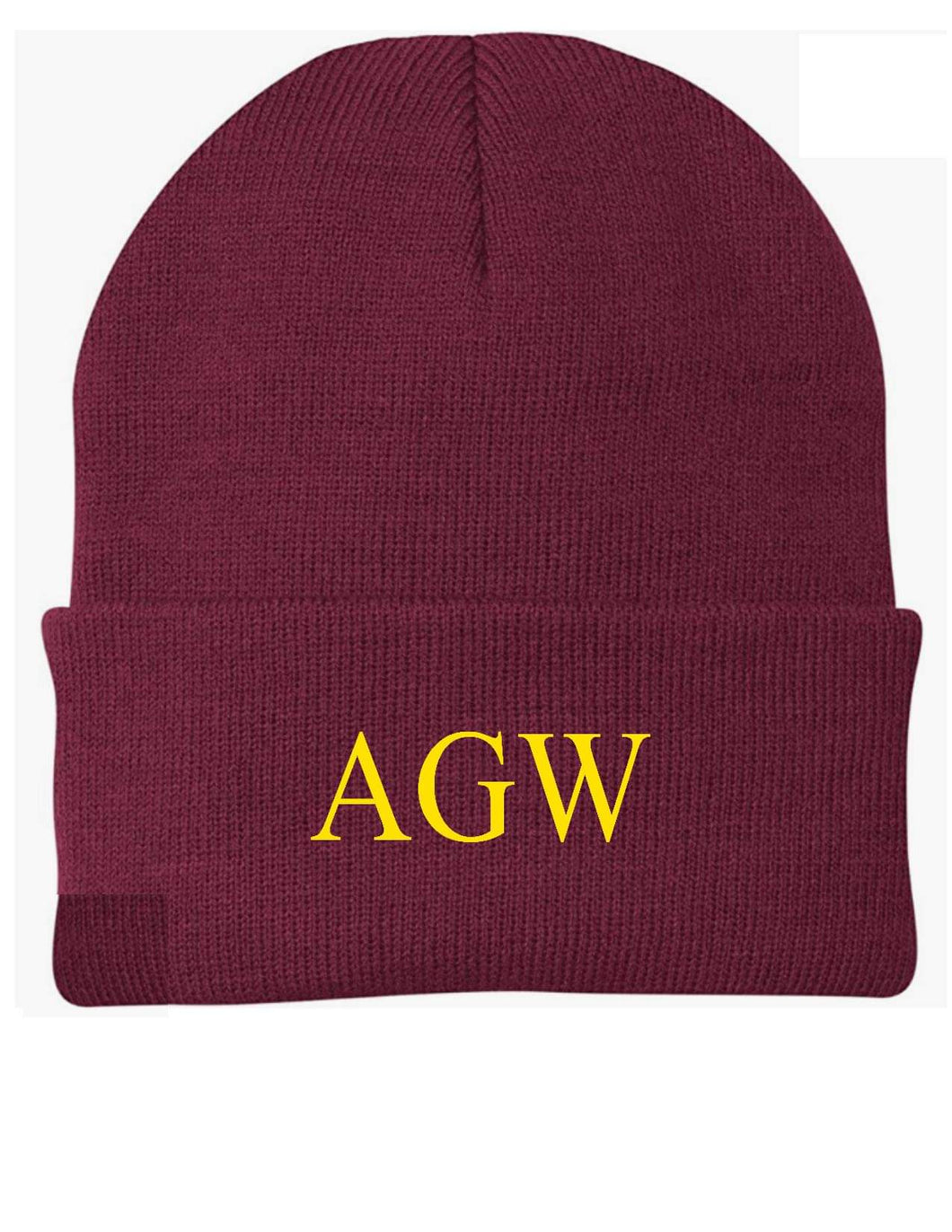Maroon Beanie with AGW embroidered in yellow gold thead