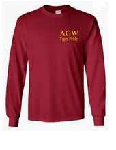 Load image into Gallery viewer, Maroon Long Sleeve Shirt with AGWTP embroidery in yellow gold thread

