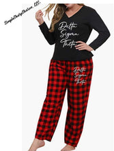 Load image into Gallery viewer, DST Customizable Regular and Plus Size Black Top Buffalo Plaid Relaxed Fit Pajamas
