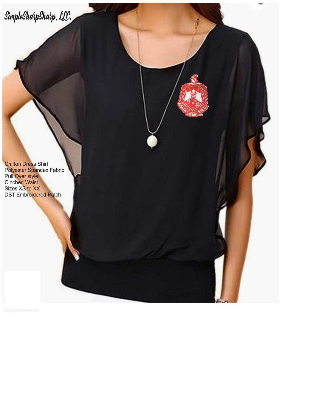 Black Chiffon Dress Top with DST Embroidered Shield