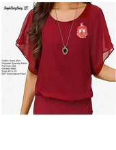 Load image into Gallery viewer, Red Chiffon Dress Top with DST Embroidered Shield
