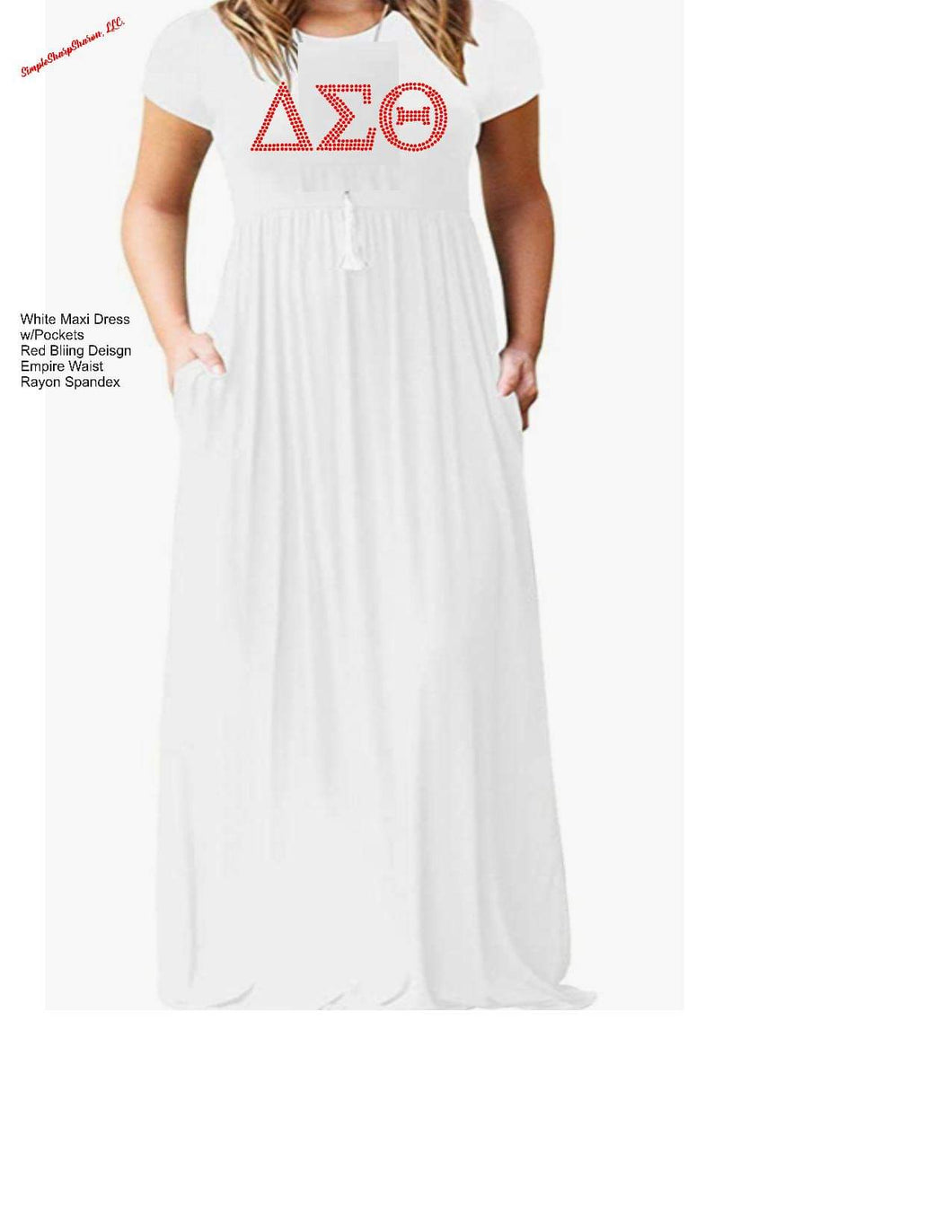 White Maxi Dress with Red DST Bling