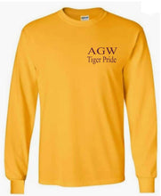 Load image into Gallery viewer, Yellow Gold Long Sleeve Shirt with AGWTP embroidery in yellow gold and maroon thread
