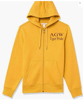 Load image into Gallery viewer, Gold Zippered Hoodie with AGWTP embroidery in maroon thread
